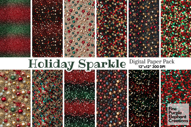Christmas Holiday Ornament Glitter Digital Paper - Textured Sublimation Scrapbook Pattern Digital Pattern Fine Purple Elephant Creations 
