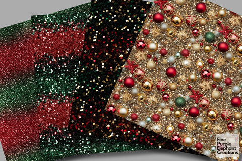 Christmas Holiday Ornament Glitter Digital Paper - Textured Sublimation Scrapbook Pattern Digital Pattern Fine Purple Elephant Creations 