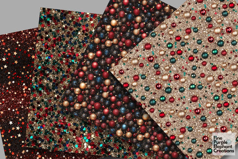 Christmas Holiday Ornament Glitter Digital Paper - Textured Sublimation Scrapbook Pattern Digital Pattern Fine Purple Elephant Creations 