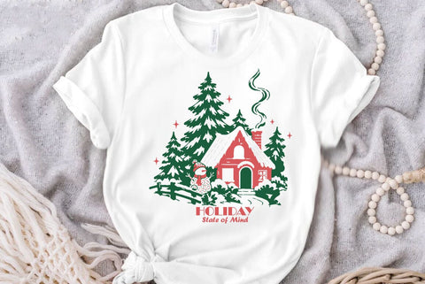 Christmas Holiday State of Mind Illustration, ChristmasWUotes SVG Design, Cute Santa Claus, Reindeer, Christmas Tree and Retro Holiday Designs SVG FiveStarCrafting 