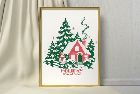 Christmas Holiday State of Mind Illustration, ChristmasWUotes SVG Design, Cute Santa Claus, Reindeer, Christmas Tree and Retro Holiday Designs SVG FiveStarCrafting 