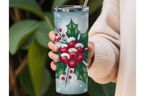 Christmas Holly Berries 20oz Tumbler Sublimation DesignSVG 