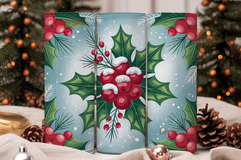 Christmas Holly Berries 20oz Tumbler Sublimation DesignSVG 
