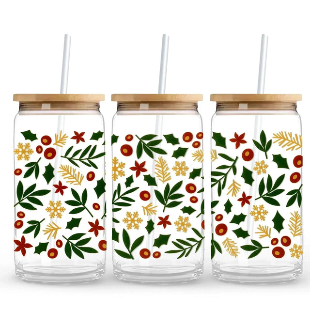 Christmas Holly & Berries 9.7 x 4.3 UV DTF Wrap Only (Cup NOT Included) Physical DIY Craft Warehouse 