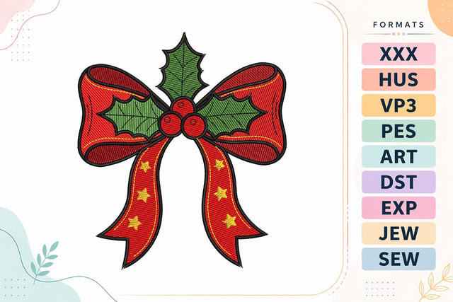 Christmas Holly Bow with Stars Embroidery Design Embroidery/Applique DESIGNS sg embroidery 