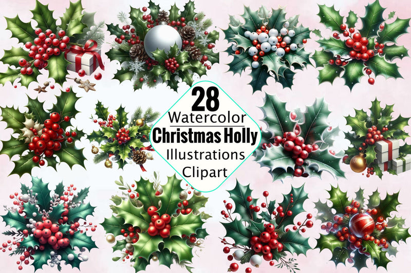 Christmas Holly Clipart Sublimation Clipart Bundle Sublimation SVGArt 
