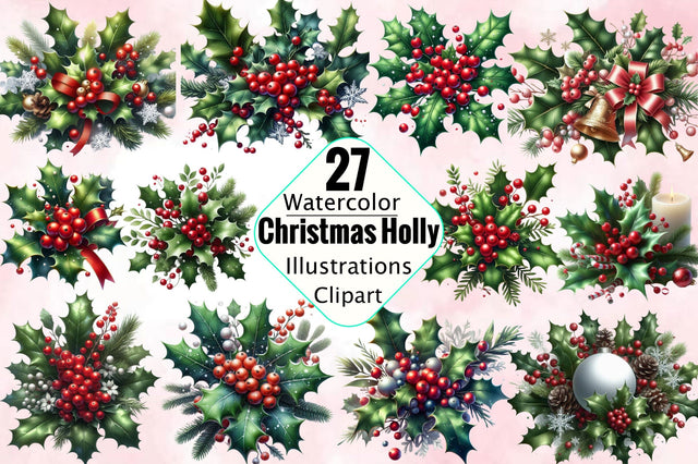 Christmas Holly Clipart Sublimation Clipart Bundle Sublimation SVGArt 