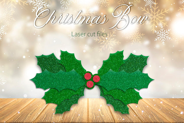 Christmas holly leaves bow template svg, Christmas decoration 3D Paper AnastasiyaArtDesign 