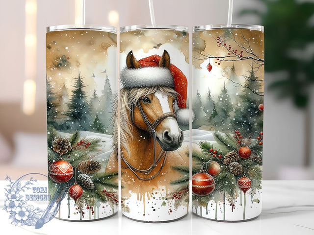 Christmas Horse 20oz Skinny Tumbler, Winter Animals Tumbler Png, Straight & Tapered Tumbler Wrap, Instant Digital Download Sublimation ToriDesigns 