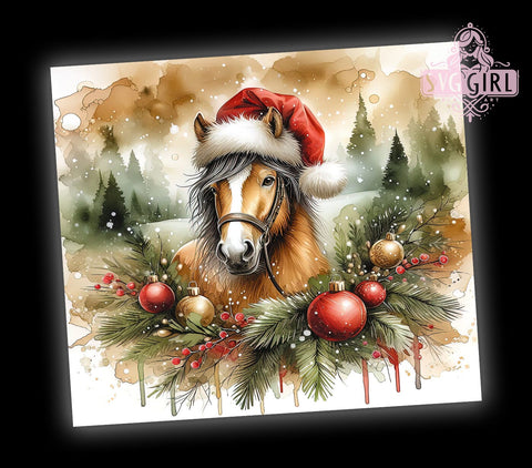 Christmas Horse 20oz Tumbler Wrap Sublimation Design, Straight Tapered Tumbler Wrap, Brown Horse Tumbler Png, Instant Digital Download Sublimation SvggirlplusArt 