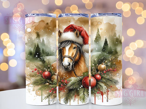Christmas Horse 20oz Tumbler Wrap Sublimation Design, Straight Tapered Tumbler Wrap, Brown Horse Tumbler Png, Instant Digital Download Sublimation SvggirlplusArt 
