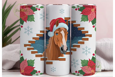 Christmas Horse 20oz Tumbler Wrap Sublimation PixelChick 