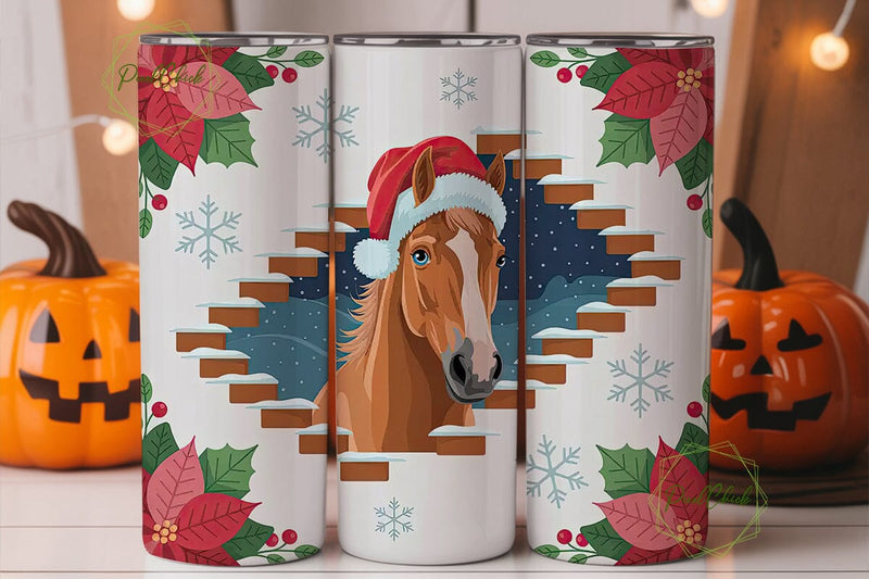 Christmas Horse 20oz Tumbler Wrap Sublimation PixelChick 