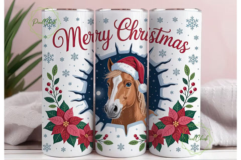 Christmas Horse 20oz Tumbler Wrap Sublimation PixelChick 