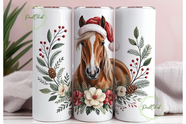 Christmas Horse 20oz Tumbler Wrap Sublimation PixelChick 