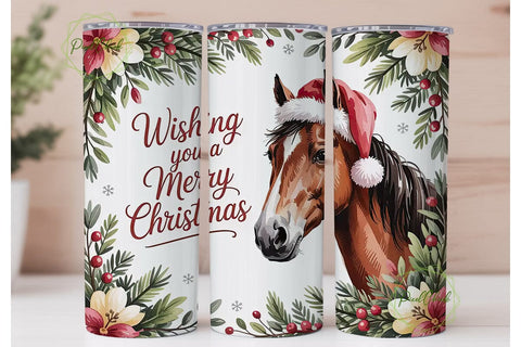 Christmas Horse 20oz Tumbler Wrap Sublimation PixelChick 