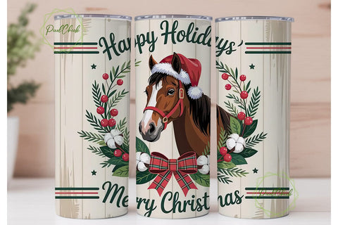 Christmas Horse 20oz Tumbler Wrap Sublimation PixelChick 