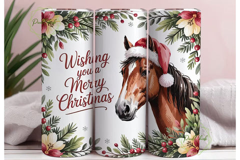 Christmas Horse 20oz Tumbler Wrap Sublimation PixelChick 