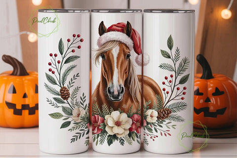 Christmas Horse 20oz Tumbler Wrap Sublimation PixelChick 