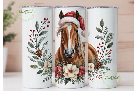 Christmas Horse 20oz Tumbler Wrap Sublimation PixelChick 