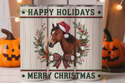 Christmas Horse 20oz Tumbler Wrap Sublimation PixelChick 