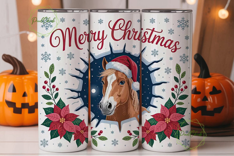 Christmas Horse 20oz Tumbler Wrap Sublimation PixelChick 