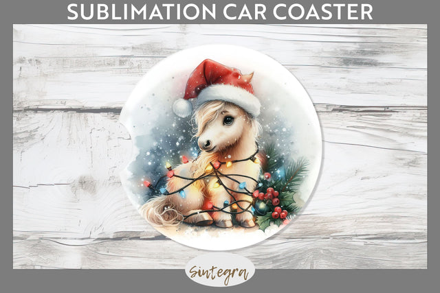 Christmas Horse Animal Entangled in Lights Car Coaster Sublimation Sublimation Sintegra 