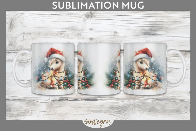 Christmas Horse Animal Entangled in Lights Mug Wrap Sublimation Sublimation Sintegra 