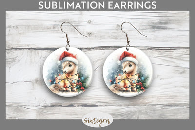 Christmas Horse Animal Entangled in Lights Round Earrings Sublimation Sublimation Sintegra 