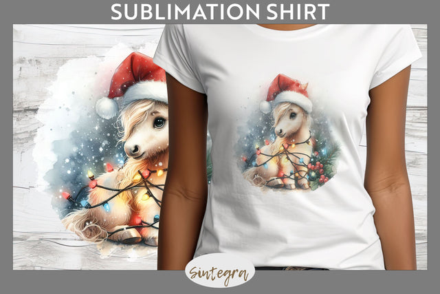 Christmas Horse Animal Entangled in Lights T-shirt Sublimation Sublimation Sintegra 