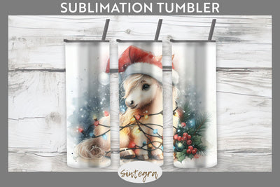 Christmas Horse Animal Entangled in Lights Tumbler Sublimation 20 oz Skinny Sublimation Sintegra 
