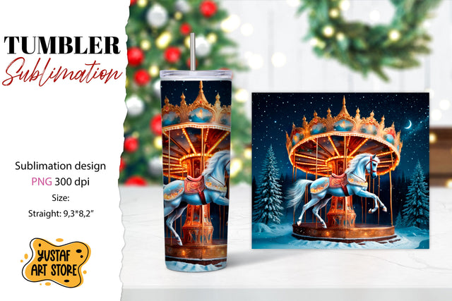 Christmas horse carousel tumbler sublimation. Sublimation Yustaf Art Store 