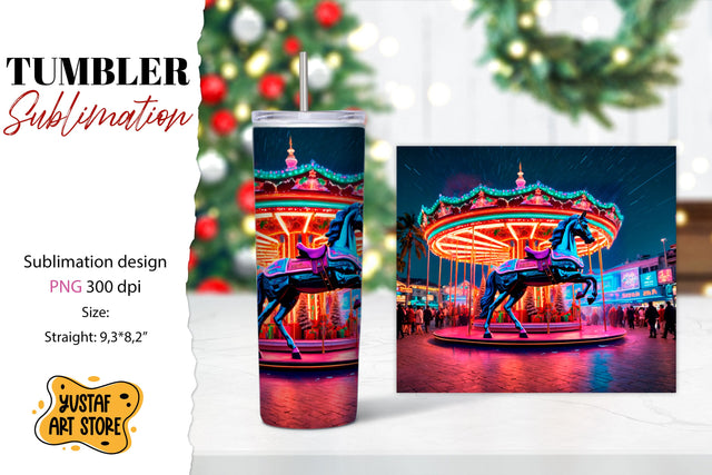 Christmas horse carousel tumbler sublimation. Sublimation Yustaf Art Store 