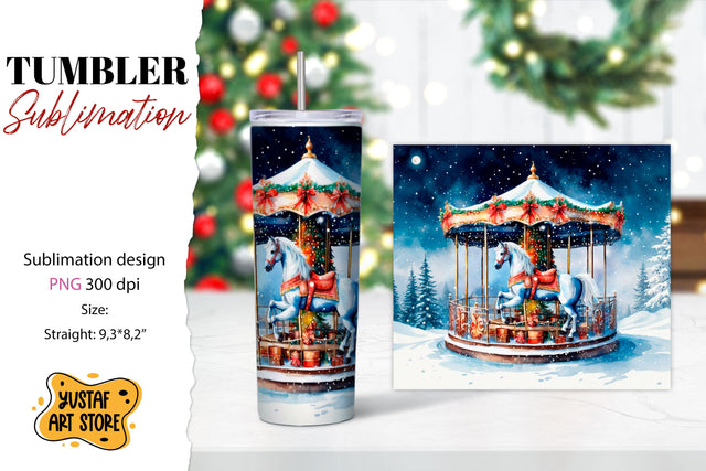 Christmas horse carousel tumbler sublimation. Sublimation Yustaf Art Store 