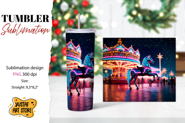 Christmas horse carousel tumbler sublimation. Sublimation Yustaf Art Store 