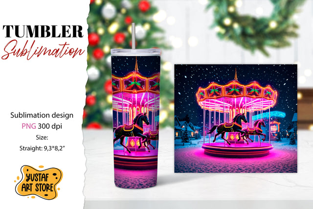 Christmas horse carousel tumbler sublimation. Sublimation Yustaf Art Store 