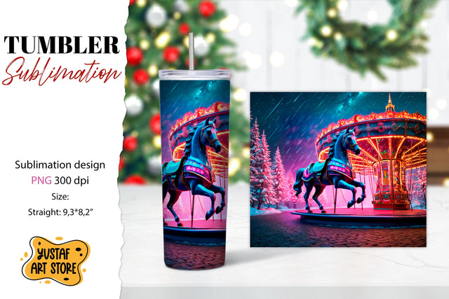 Christmas horse carousel tumbler sublimation. Sublimation Yustaf Art Store 