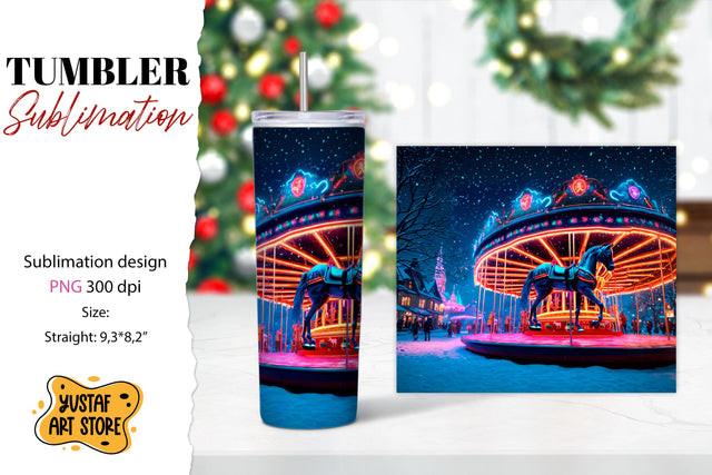 Christmas horse carousel tumbler sublimation. Sublimation Yustaf Art Store 