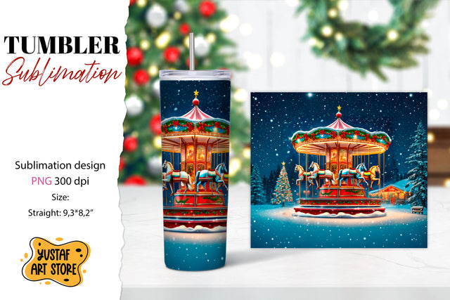 Christmas horse carousel tumbler sublimation. Sublimation Yustaf Art Store 