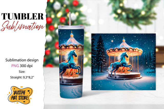 Christmas horse carousel tumbler sublimation. Sublimation Yustaf Art Store 