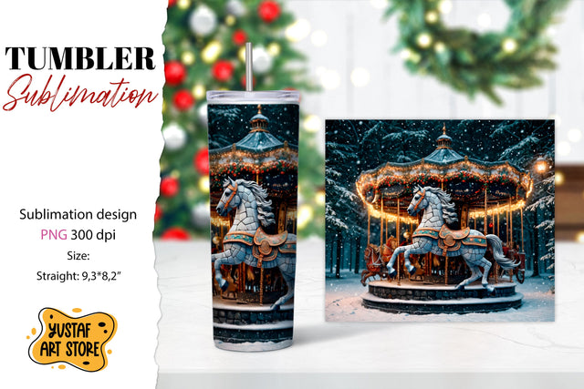 Christmas horse carousel tumbler sublimation. Sublimation Yustaf Art Store 