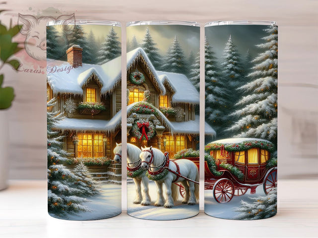 Christmas Horse Carriage Tumbler, Carriage Holiday Wrap, Seamless Winter Sublimation Design, Festive Equine Cup, 20Oz Skinny Tumbler Wrap, Rustic Christmas Mug, Victorian Sleigh Ride Design Sublimation Lara' s Designs 