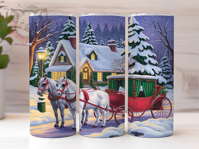Christmas Horse Carriage Tumbler, Carriage Holiday Wrap, Seamless Winter Sublimation Design, Festive Equine Cup, 20Oz Skinny Tumbler Wrap, Rustic Christmas Mug, Victorian Sleigh Ride Design Sublimation Lara' s Designs 
