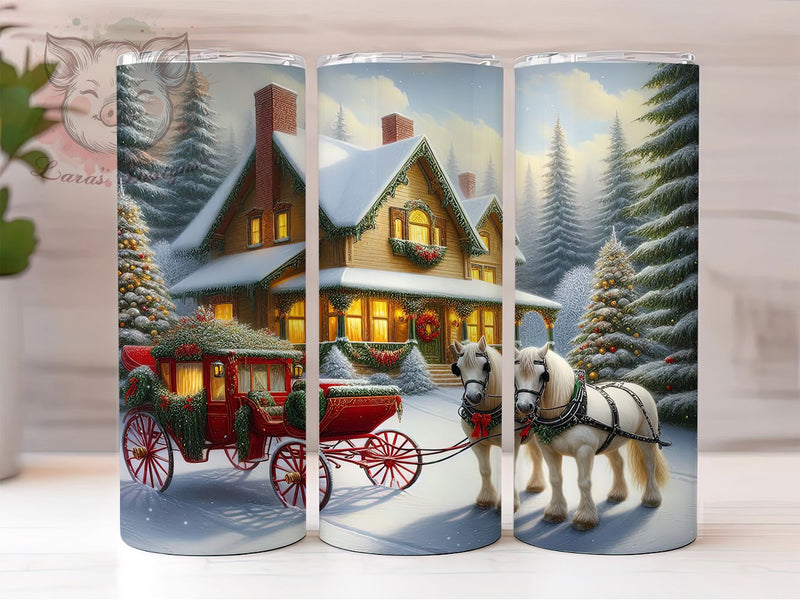 Christmas Horse Carriage Tumbler, Carriage Holiday Wrap, Seamless Winter Sublimation Design, Festive Equine Cup, 20Oz Skinny Tumbler Wrap, Rustic Christmas Mug, Victorian Sleigh Ride Design Sublimation Lara' s Designs 