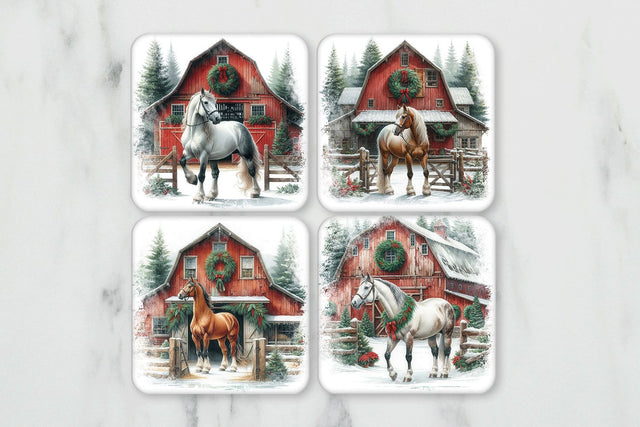 Christmas Horse Coaster Set Sublimation BijouBay 