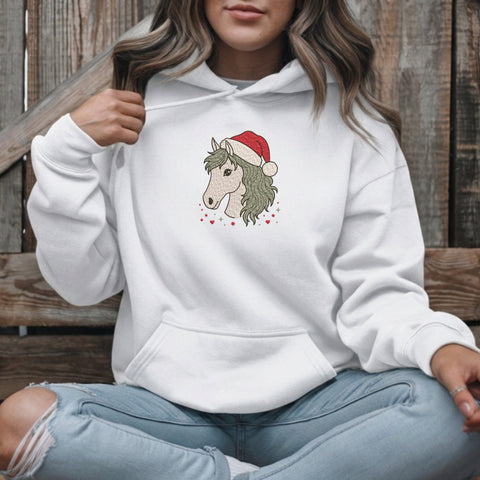 Christmas Horse Embroidery Design – Horse with Santa Hat Holiday Machine Embroidery File Embroidery/Applique DESIGNS PatternFeed8 