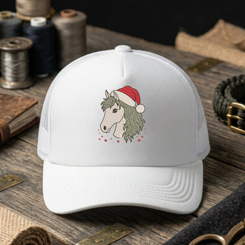 Christmas Horse Embroidery Design – Horse with Santa Hat Holiday Machine Embroidery File Embroidery/Applique DESIGNS PatternFeed8 