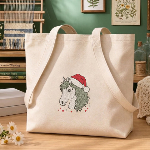 Christmas Horse Embroidery Design – Horse with Santa Hat Holiday Machine Embroidery File Embroidery/Applique DESIGNS PatternFeed8 