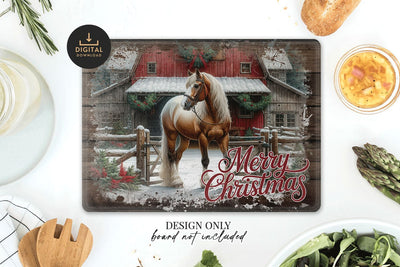 Christmas Horse Farm Cutting Board Sublimation Design Sublimation BijouBay 