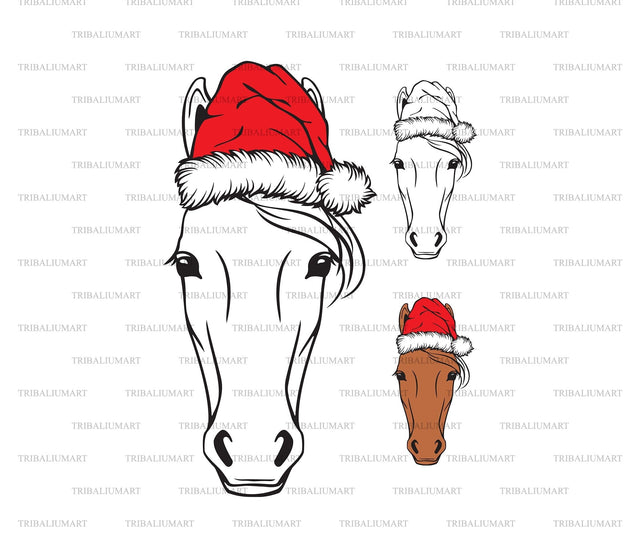 Christmas Horse head with Santa Hat SVG TribaliumArtSF 